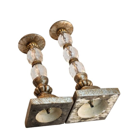 Set Of 2  Gold & Acrylic Crystal Candle Holders With Ornate Resin Bases 12 & 15 - Picture 8 of 14